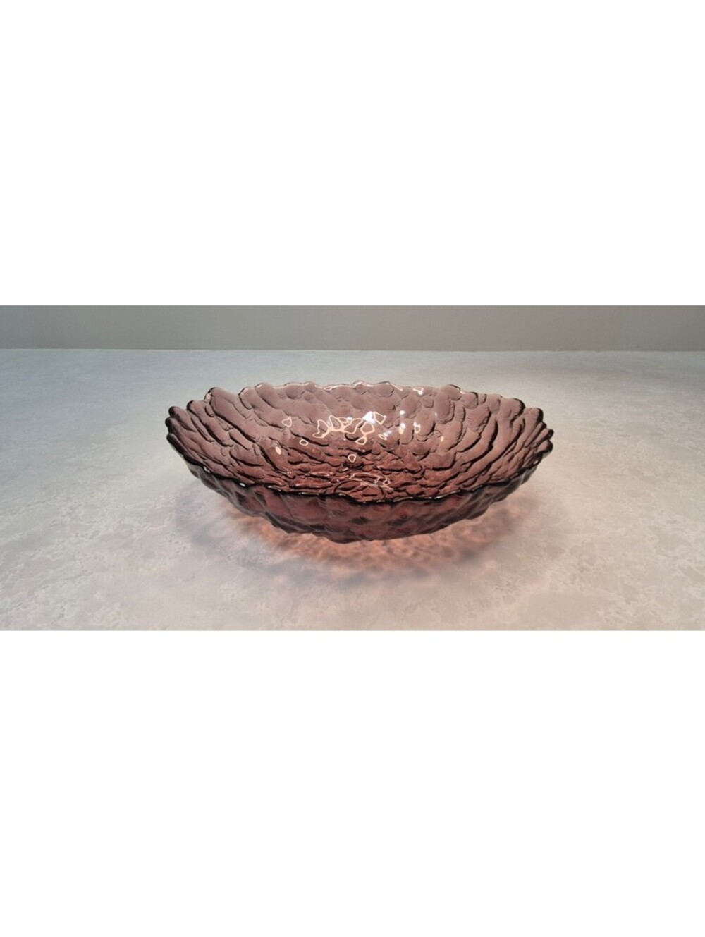 Vintage 1970s Amethyst Purple Textured Glass Footed Oval Bowl